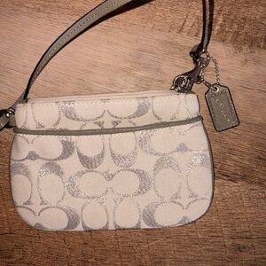 Coach Cream and Gray Signature Wristlet